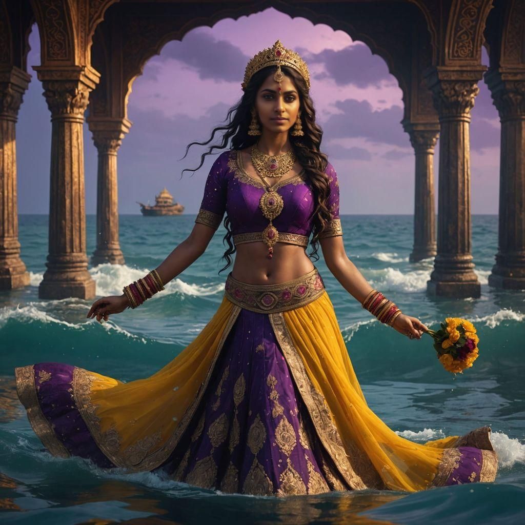 Indian Bride Photoshoot at Sea: Dark Fantasy Art