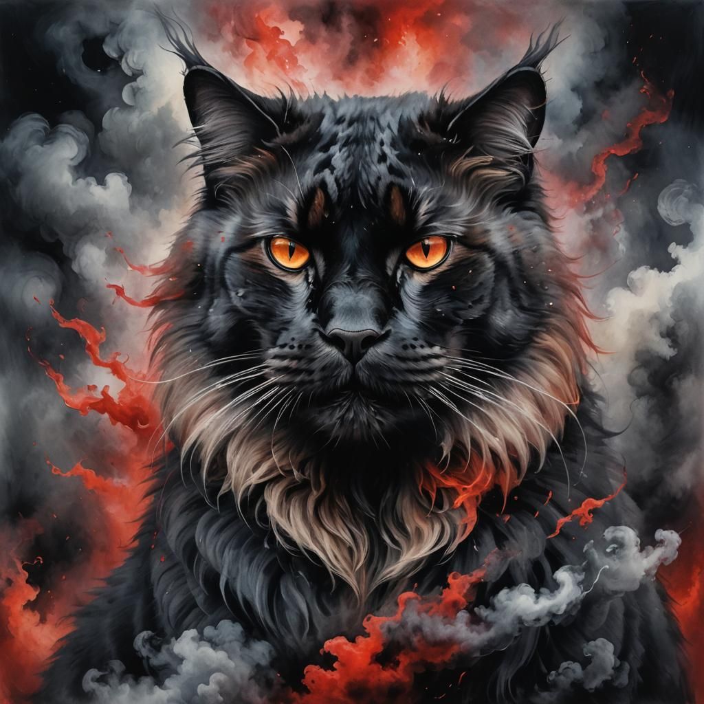 Majestic Smoky Cat Portrait in Surreal Style