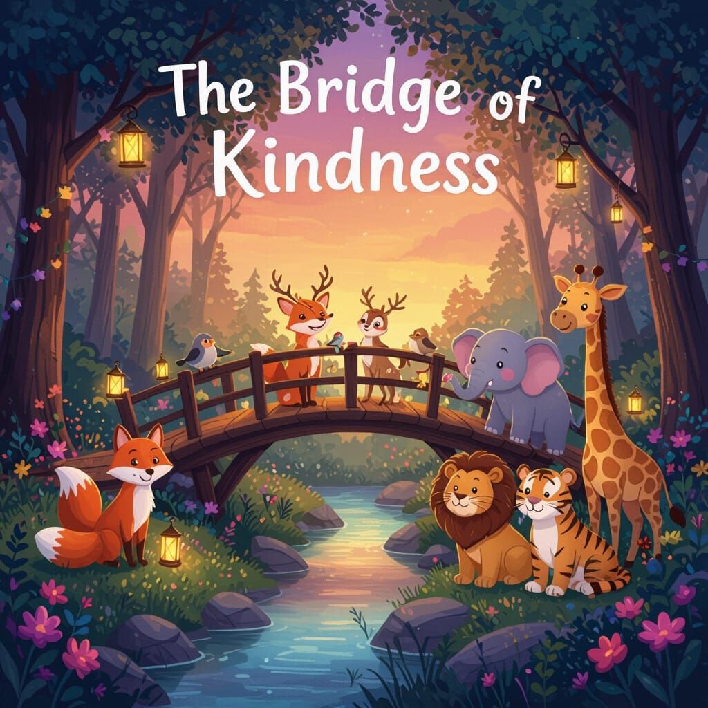 Forest Celebration: Animals Gather on a Kind Bridge