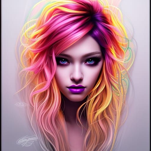Neon Hair Girl: Hyper-realistic Fantasy Art