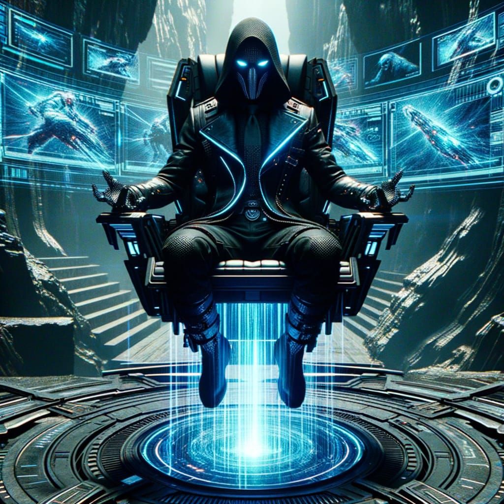 Cyberpunk Villain in a Futuristic Cavern