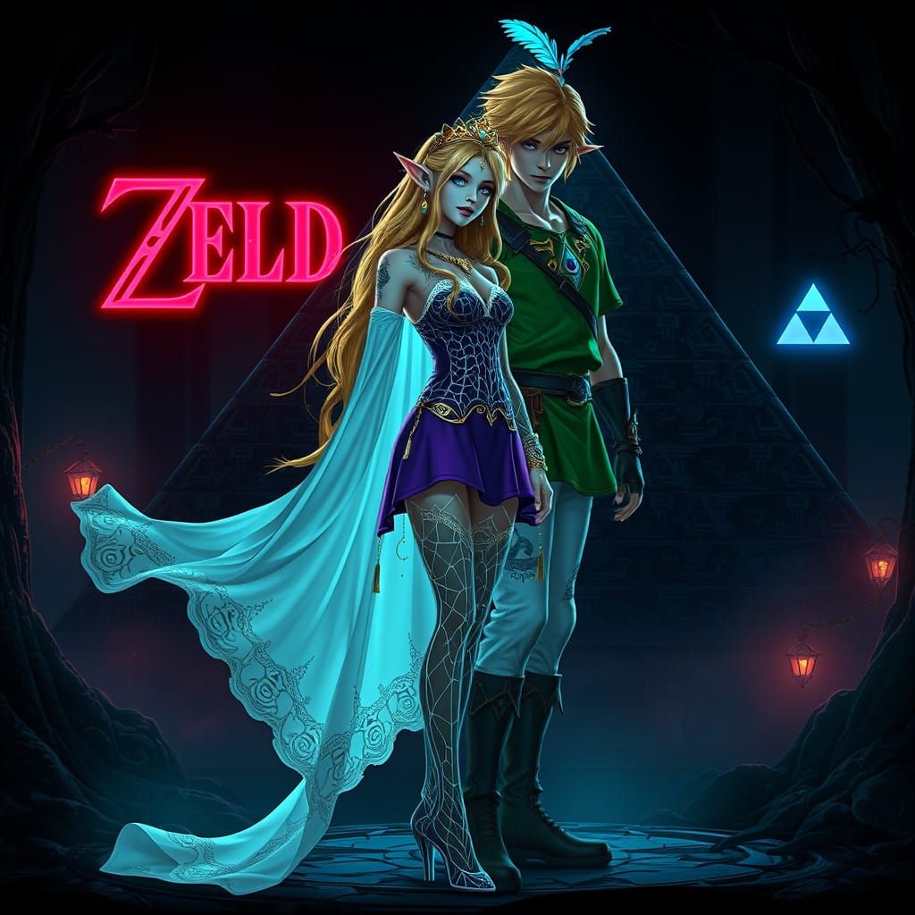 Ethereal Goth Princess Zelda in Glowing Mystical Attire