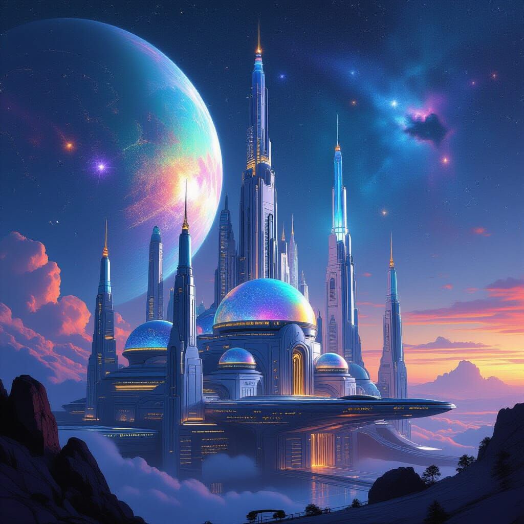 Majestic Space Citadel Amidst Starry Nebulae