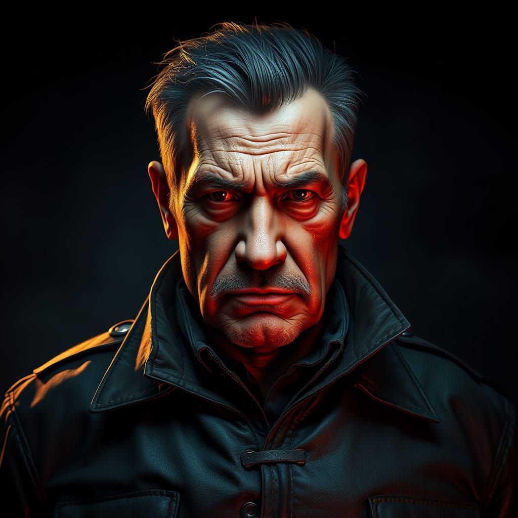 Stern Ex-Military Man Portrait in Dramatic Lighting