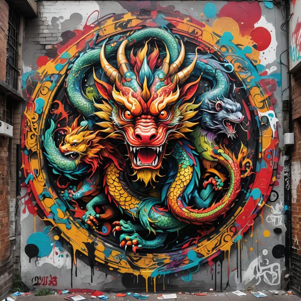 Chinese Zodiac Animals in Street Art Style