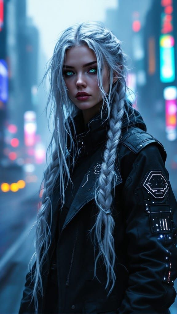 Surreal Cyberpunk Goddess Emerges from Futuristic Metropolis