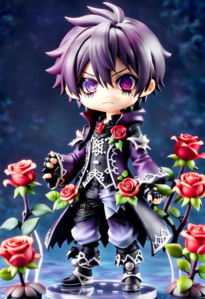Chibi Gothic Boy Surrounded by Roses