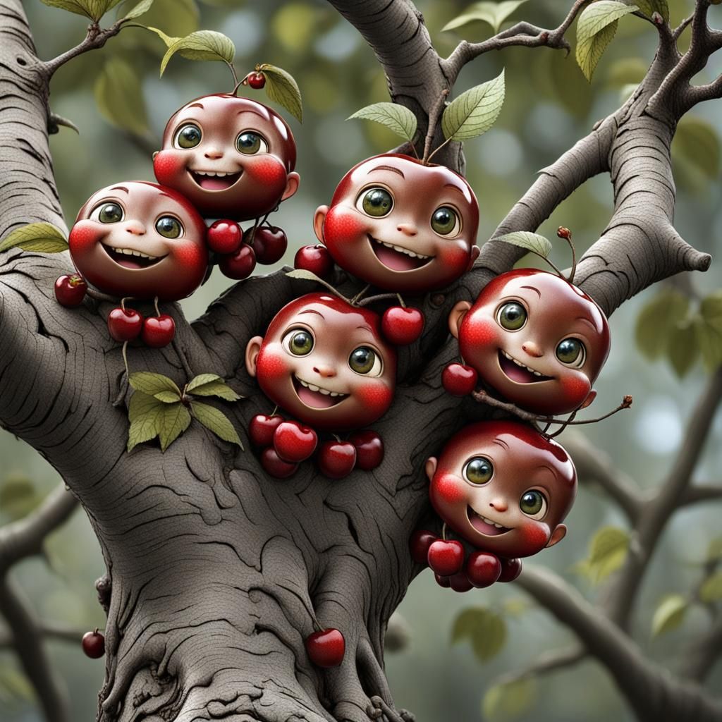 Chibi Cherries Dancing on a Branch
