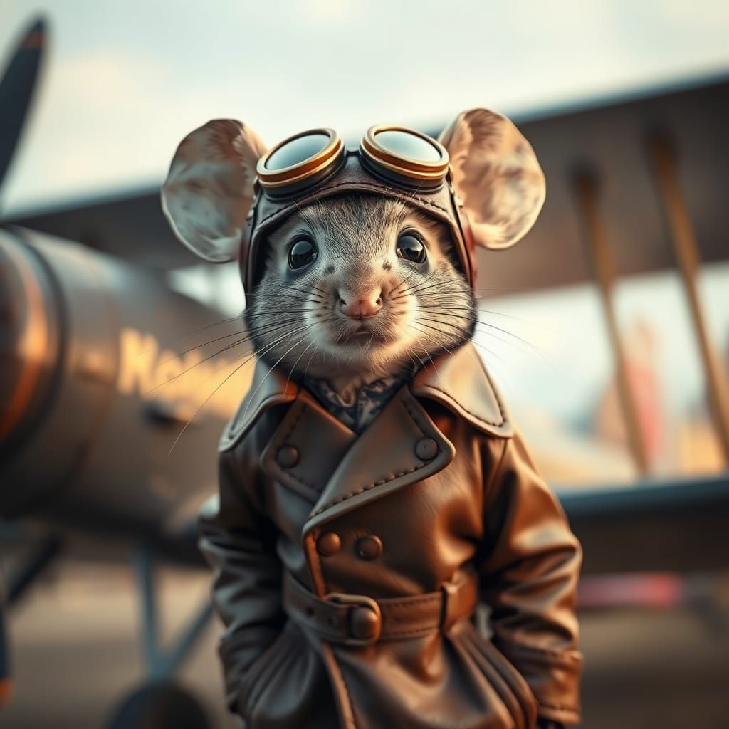 Steampunk Mouse Pilot in Leather Flight Gear