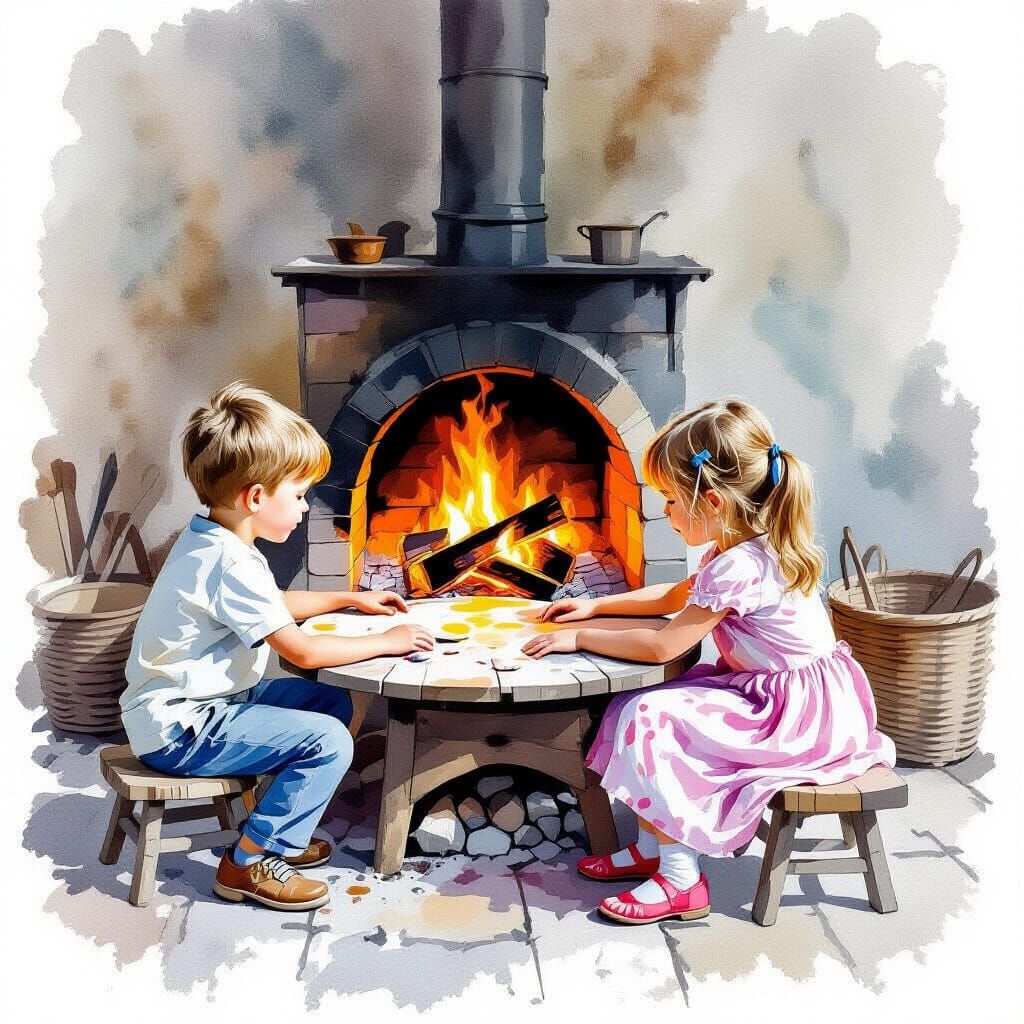Children Play on a Barely Warm Russian Stove