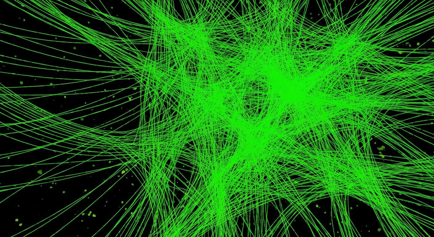 Abstract Neon Green Lines on Black Background