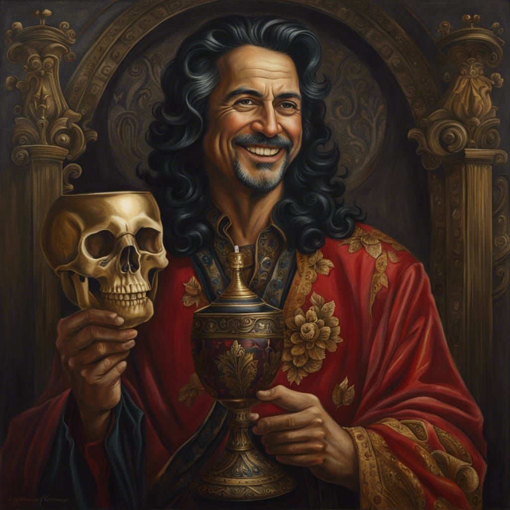 Noble Man with Skull Motif in Oil Painting Style