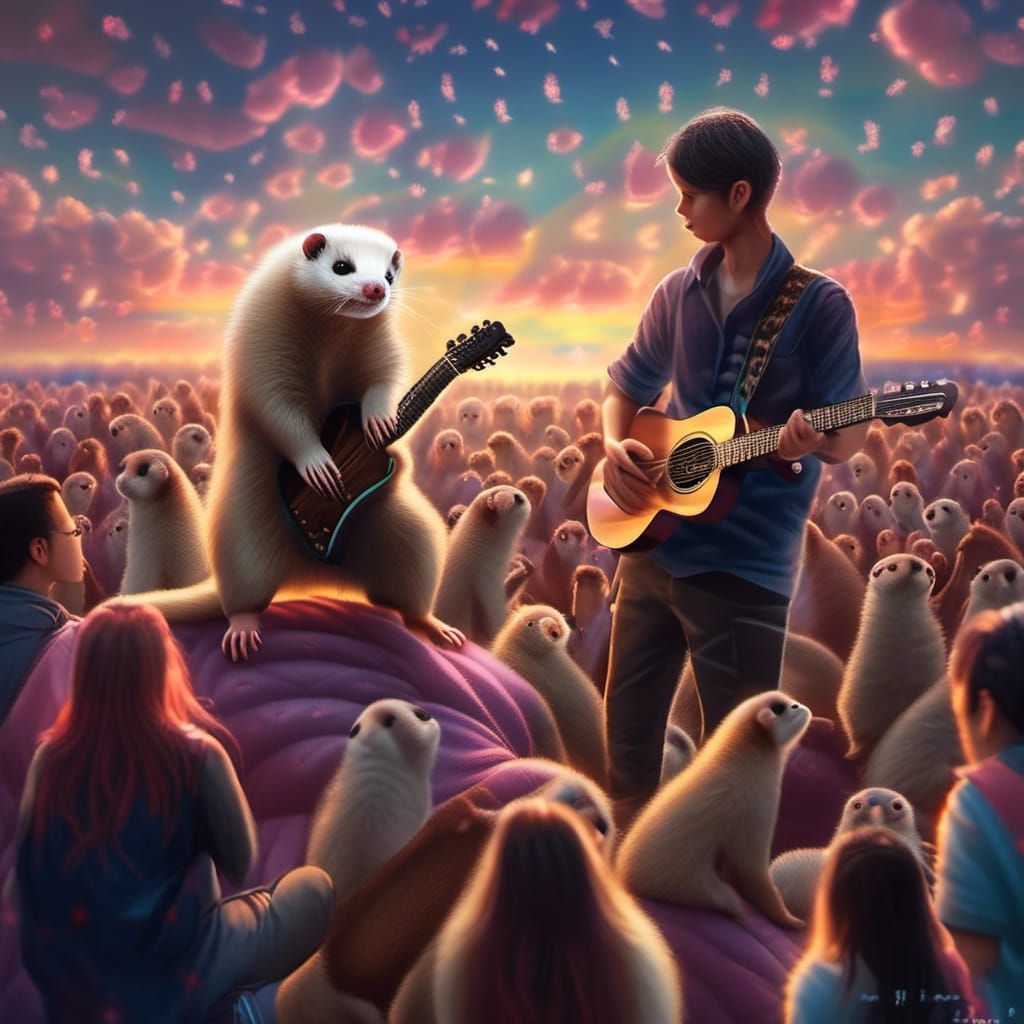 Ferret Guitarist Concert in the Sky: Hyperrealistic Photogra...