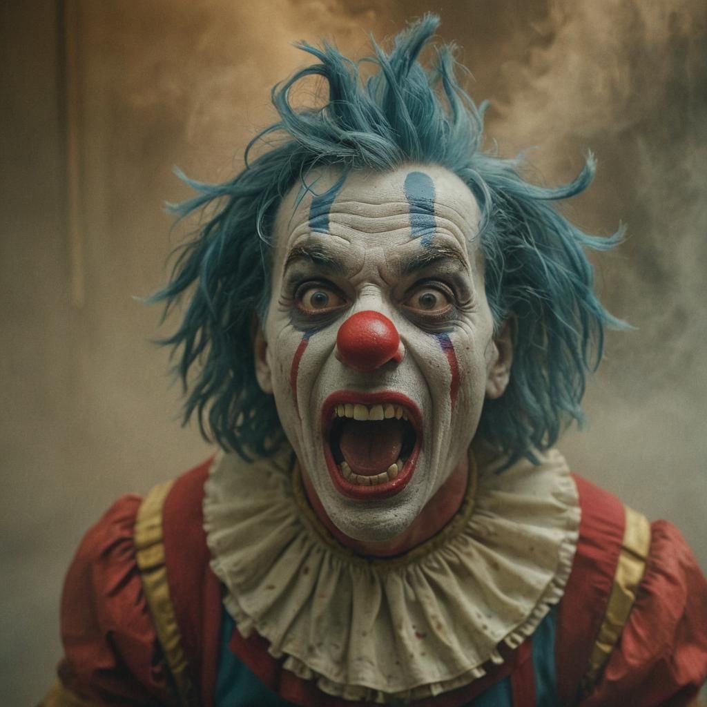 Cinematic Clown Screaming in Red Fog