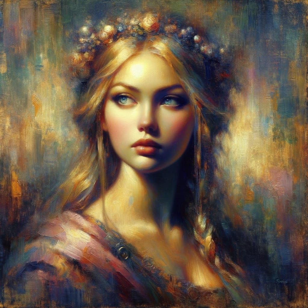 Ethereal Norse Goddess in Oil Painting