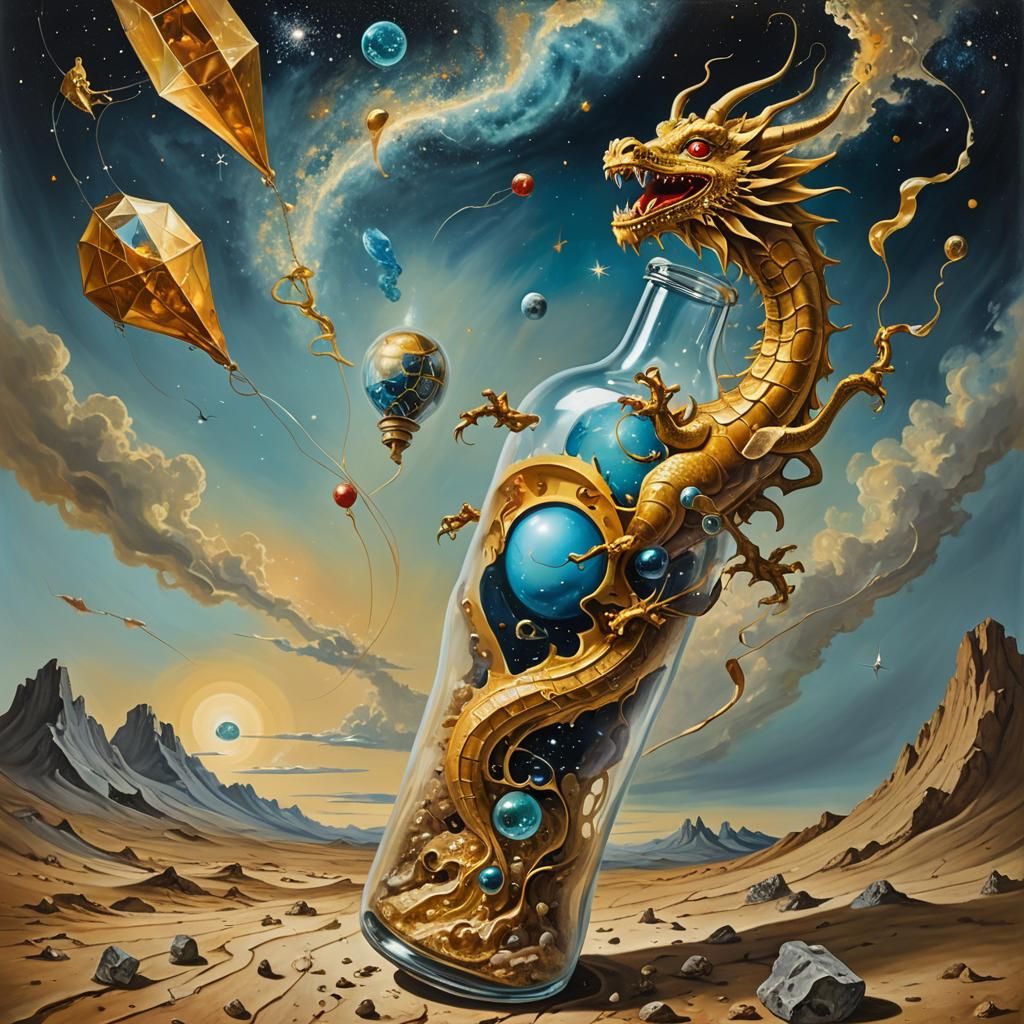 Golden Dragon in a Bottle: Surreal Space Journey