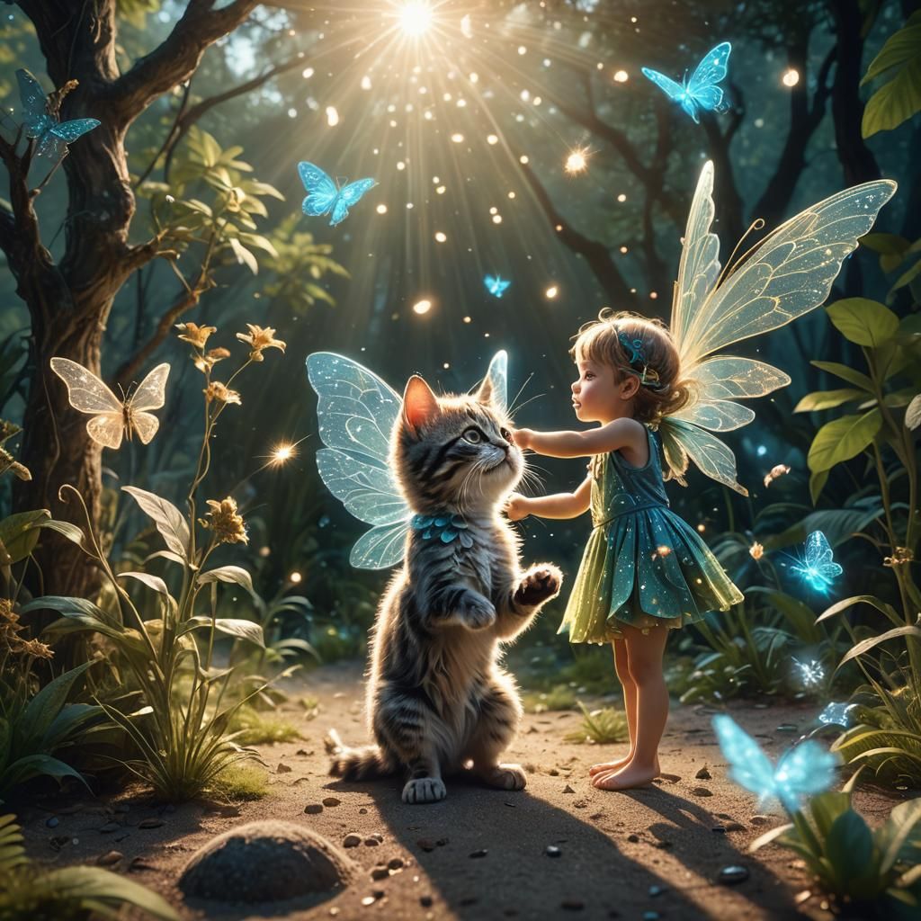 Beautiful Fairy with Bioluminescent Wings in 3D