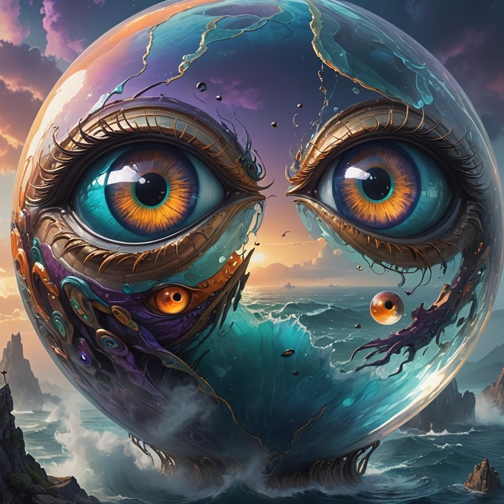 Giant Eyes Gaze Through Globe in Greg Rutkowski Style