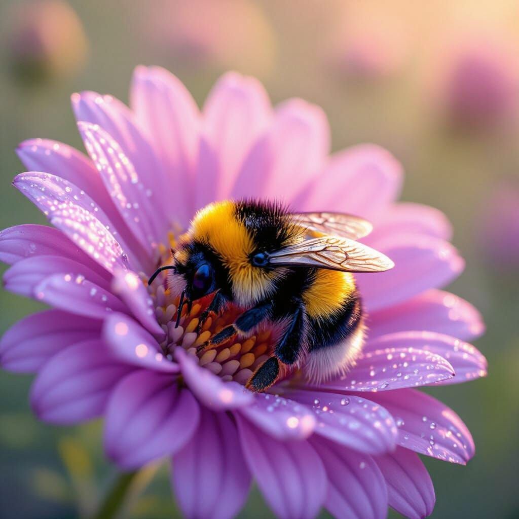 Bumblebee Sleeping in Purple Flower, Macro Photography
