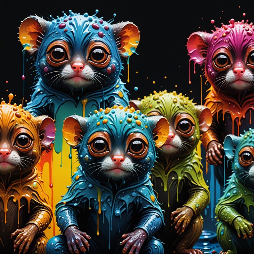 Vibrant Tarsier Portraits in Urban Graffiti Style