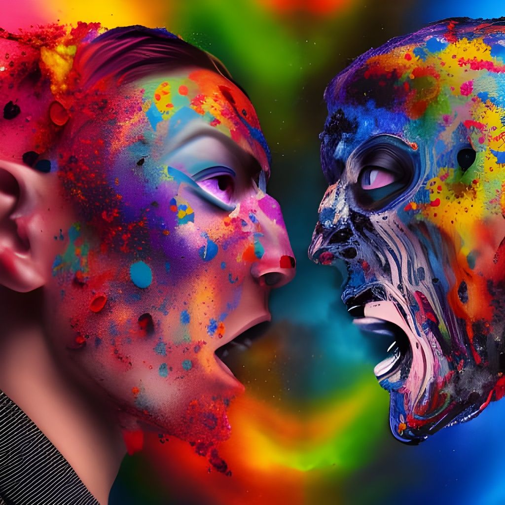 Exploding Faces: A Vibrant 3D Splash Art Explosion