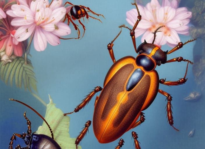 Camel-Necked Velvet Beetle Botanical Illustration
