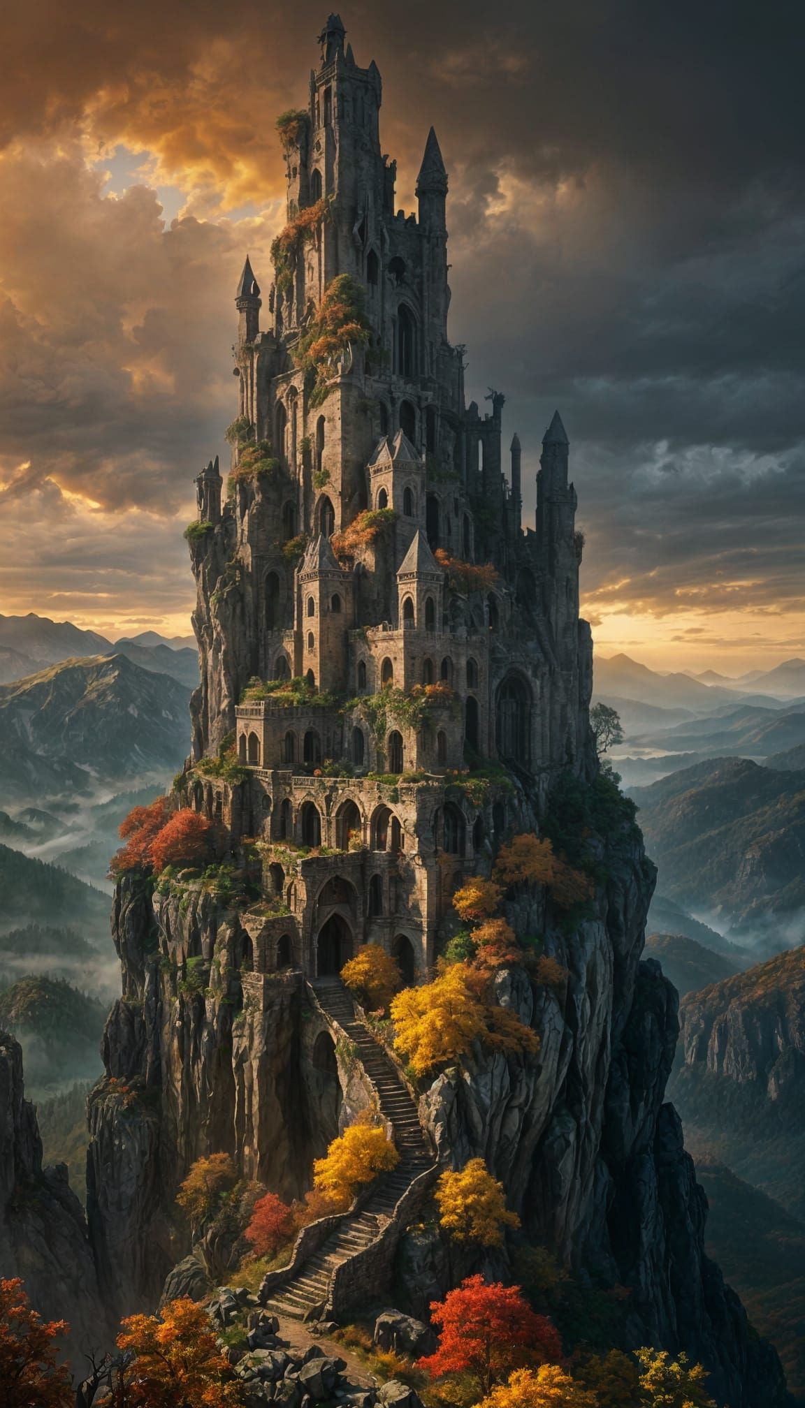 Fantasy Mountain Ruins in Autumn Palette