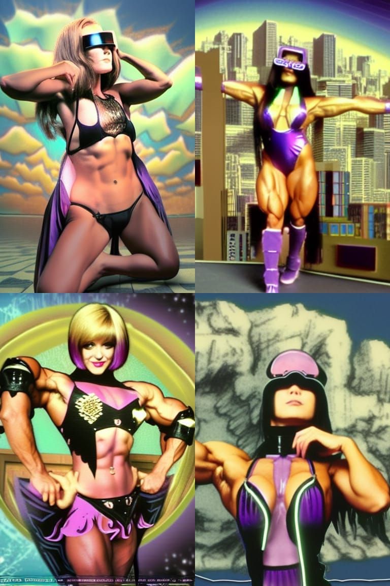 Gothic Bodybuilder in Vaporwave Anime Style