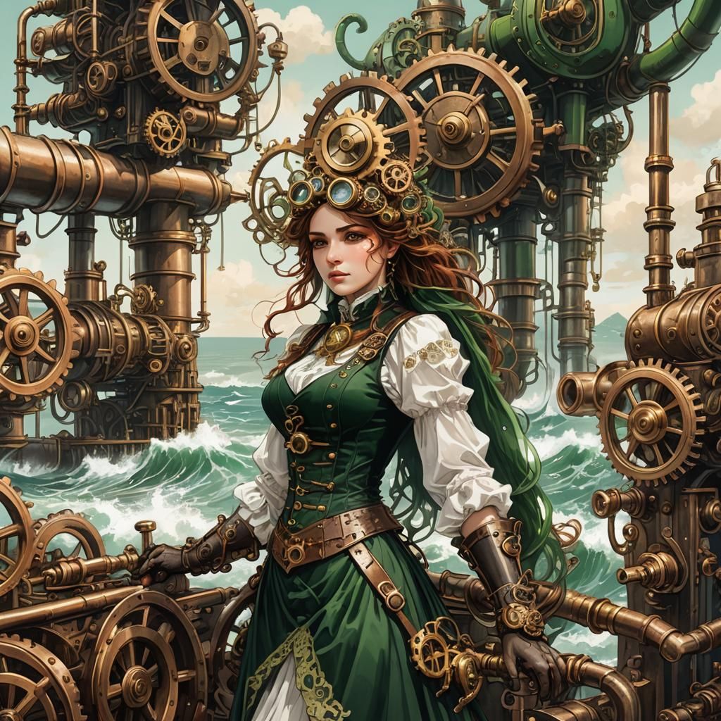 Steampunk Seascape with Victorian Industrial Elements