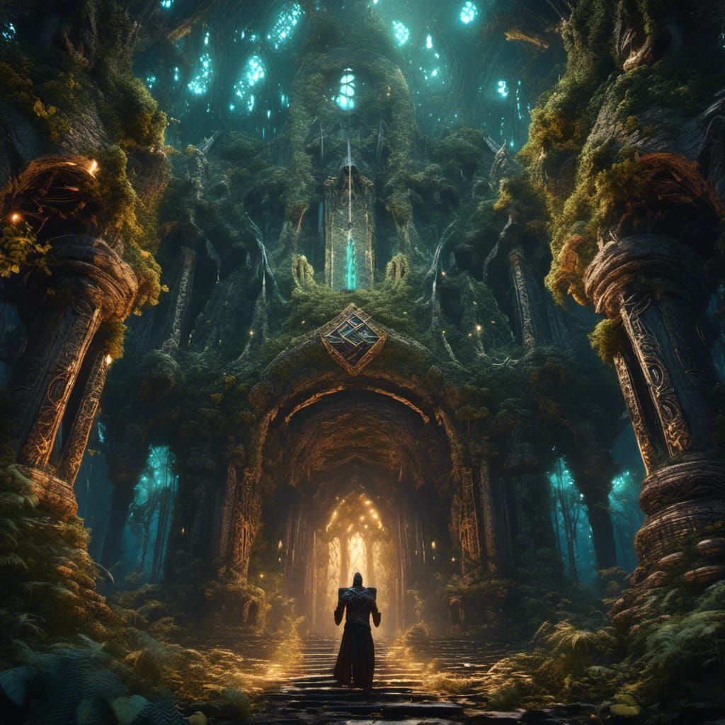 Fantasy Structures with Glowing Runes and Bold Textures