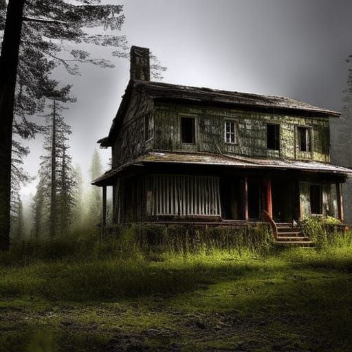 Ominous Abandoned Cottage in Dystopian Zombiecore Style