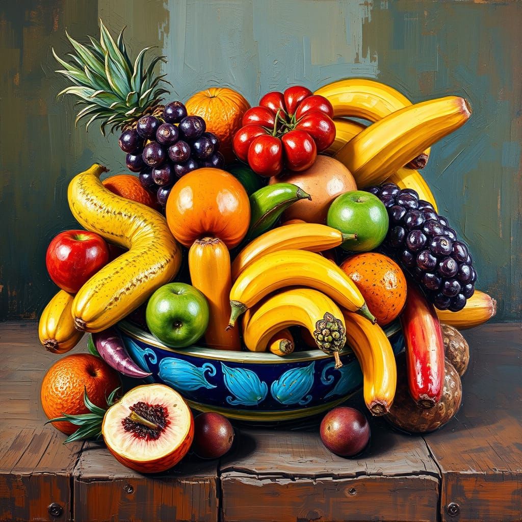 Vibrant Post-Impressionist Fruit Still Life Painting