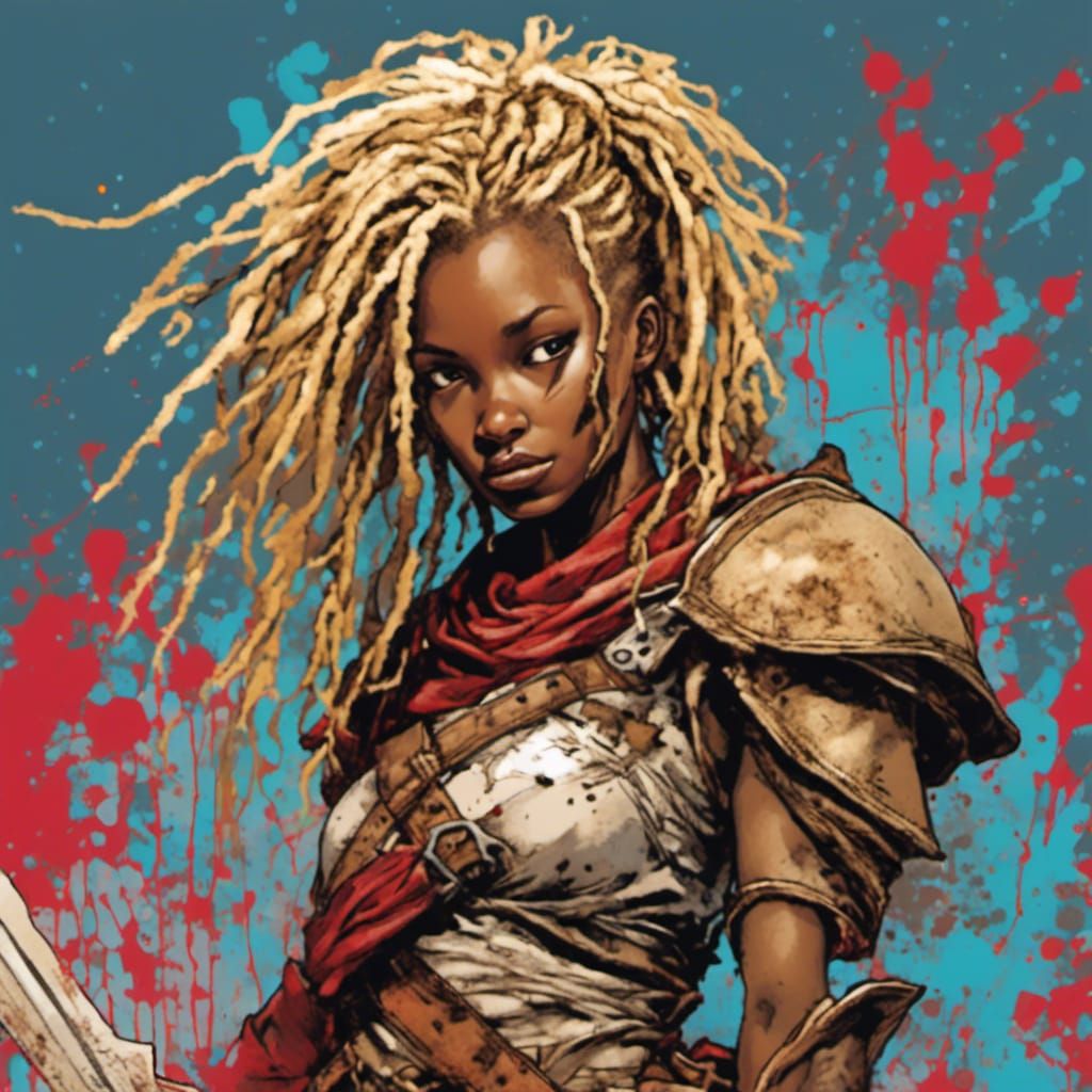 Heroic Mocha-Skinned Warrior with Sword and Bible