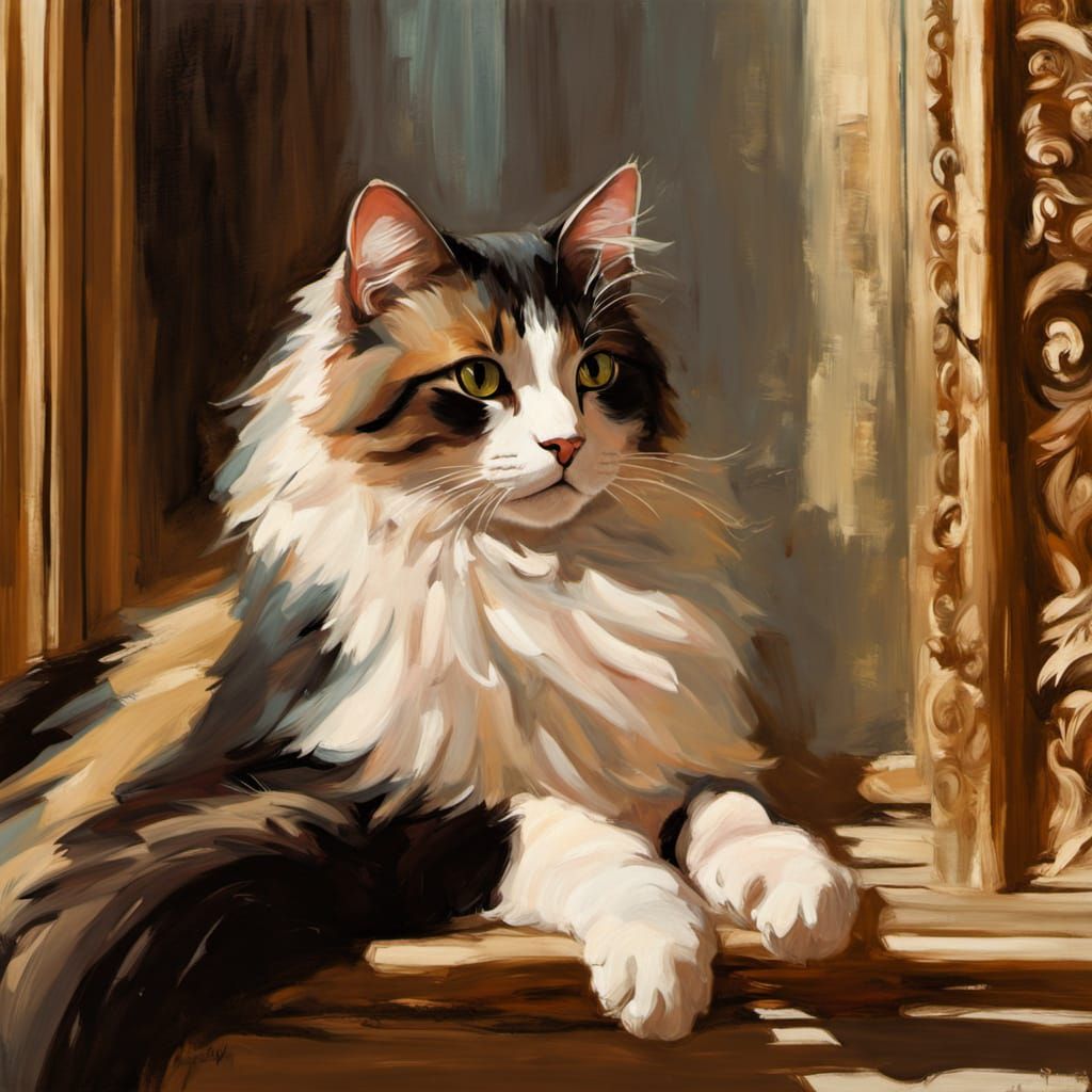 Opulent Cat Portrait in Golden Light