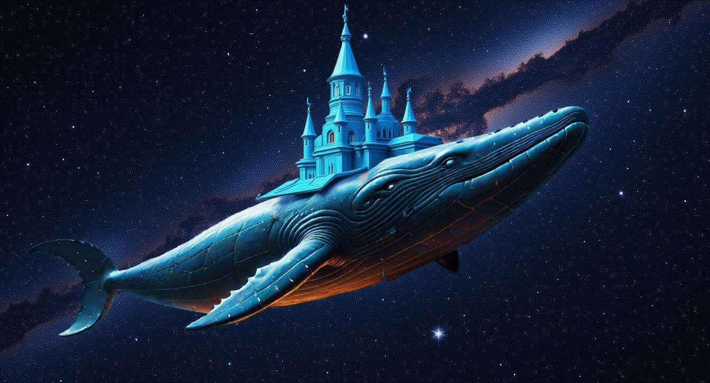 Futuristic Castle Atop a Space Whale in Starscape