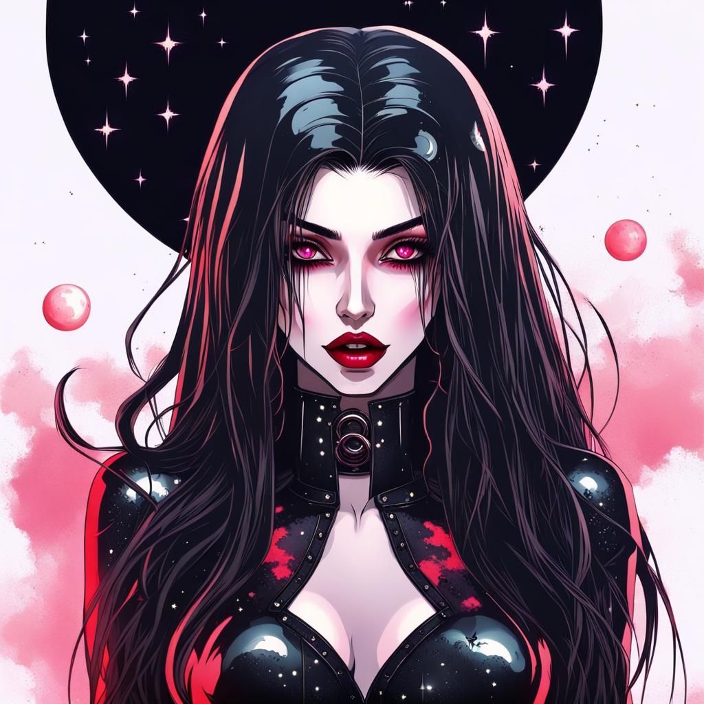 Cyberpunk Vampire Woman with Glowing Eyes