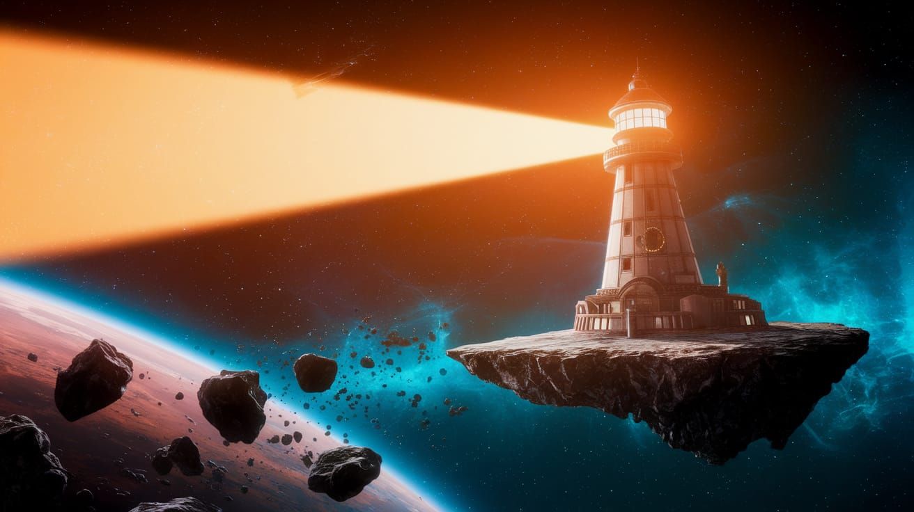 Sci-Fi Lighthouse Illuminates a Cosmic Asteroid Field