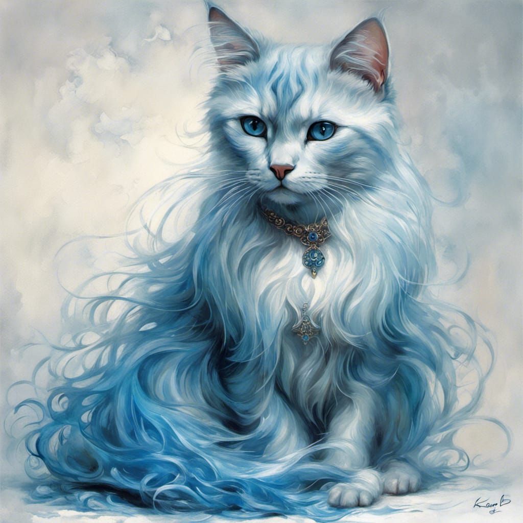 Azure Russian Cat in Magical Realism Style