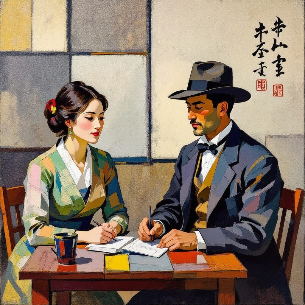 Geometric Pin-Up Fusion in Earth Tones