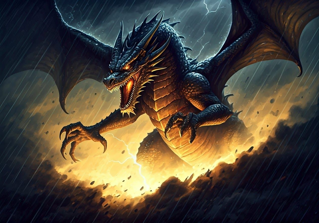 Majestic Dragon Emerges from Tempestuous Storm