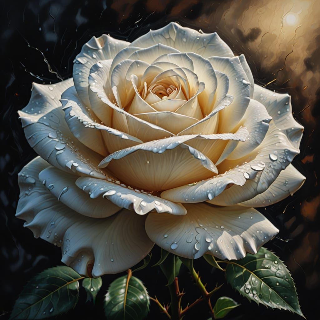 Hyperrealistic White Rose in Oil Painting Style