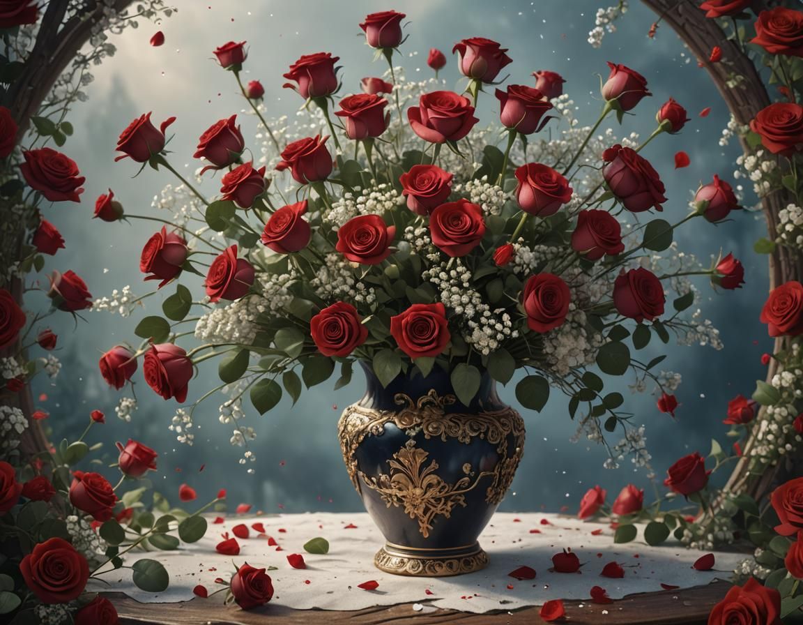 Red Roses Bouquet in Detailed Matte Painting