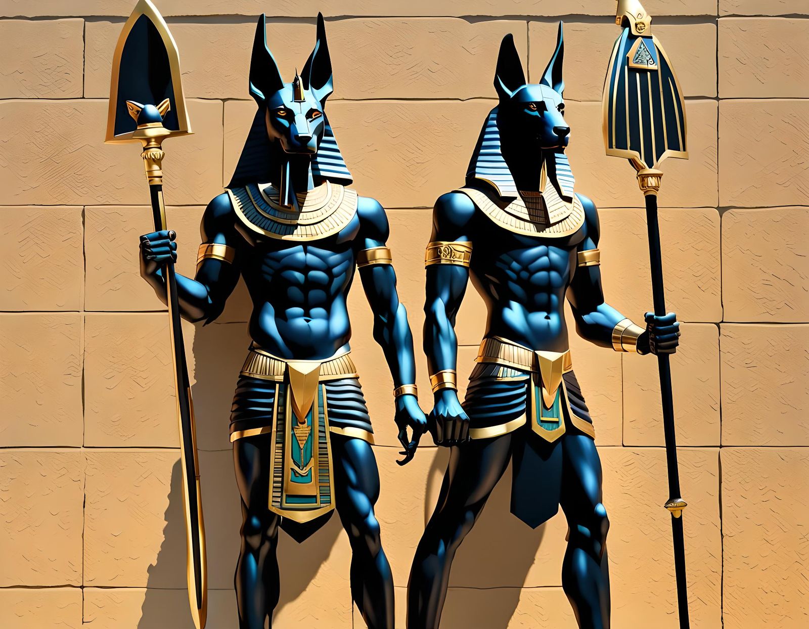 Anubis Obsidian Statue with Golden Armor
