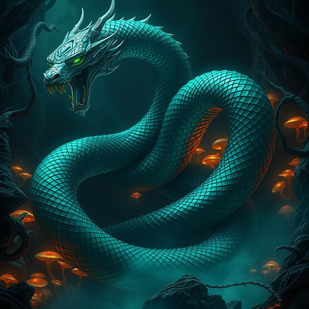 Emerald Serpent in Mystical Sci-Fi Realm
