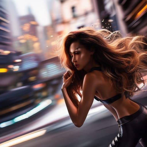 Dynamic Woman in Graffiti Art Zaha Hadid Scene