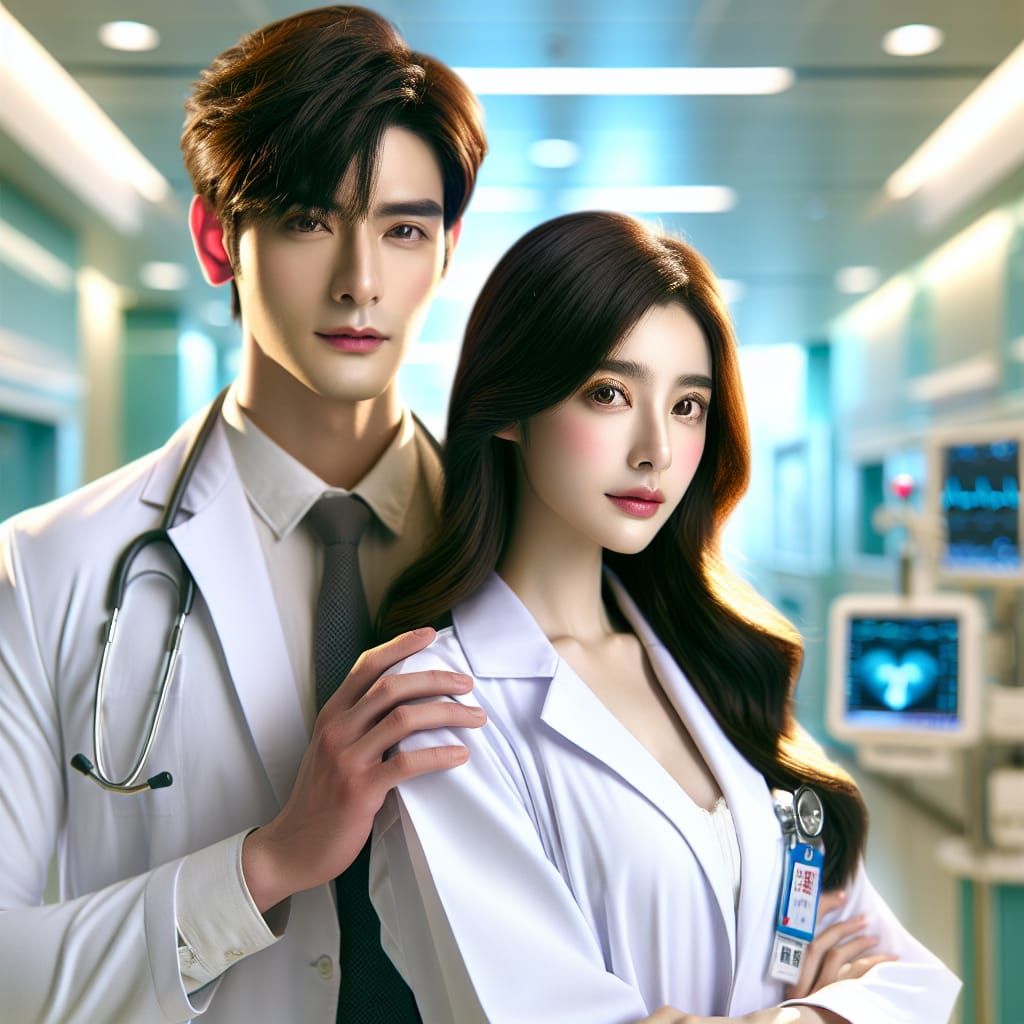 Chinese Doctor and Man in Hospital: Hyperrealistic Concept A...