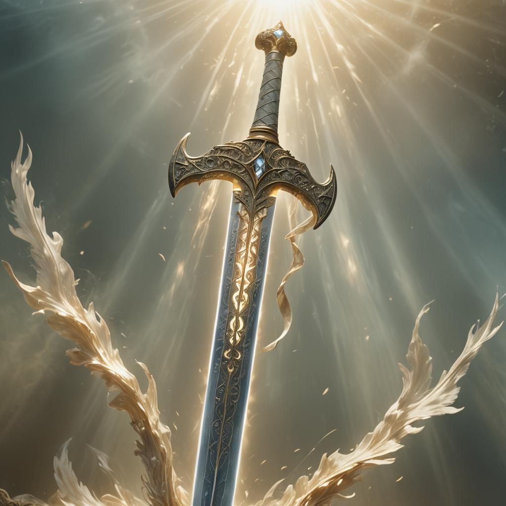 Glowing Angelic Sword in Surreal Ethereal Light
