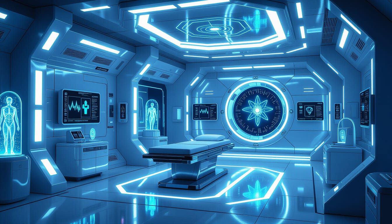 Futuristic Med Bay with Neon-Lit, Chrome Walls