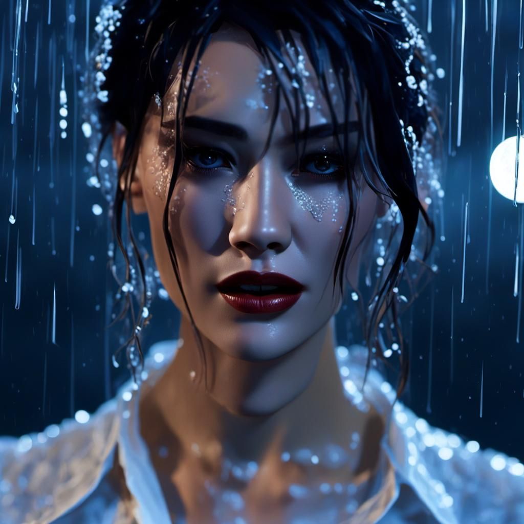 Melancholic Woman Under Alien Skies: Charcoal Drawing