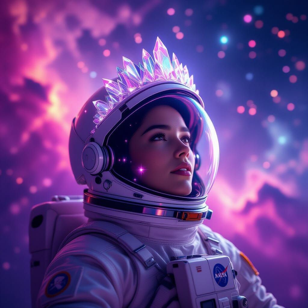 Astronaut Adrift in Cosmic Void with Crystalline Crown